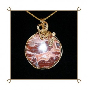 Judy Ellis's Gem Profile- Thundereggs and Mexican Lace Agate - , General Education, , Crazy Lace Agate Cabochon Pendant Wire Wrapped 