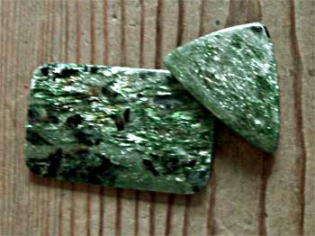 Dale Armstrong's Gem Profile- Ruby Fuchsite - , General Education, , Fuchsite cabochons from Russia, showing kyanite inclusions