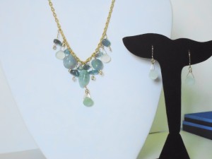 Judy Ellis's Gem Profile- Apatite - , General Education, , Necklace and earring set using 14kt gold-filled wire and aquamarine, prehnite, and apatite beads.