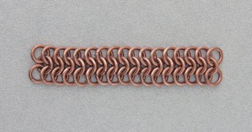 Kylie Jones's Copper Braided Chain Maille Bracelet - , Chain Maille Jewelry, Making Chain, Chain Making , Oxidizing Wire, Oxidizing, Antiquing Wire, Antiquing, Add copper jump rings in the 4-in-1 pattern until you have 17 rows.