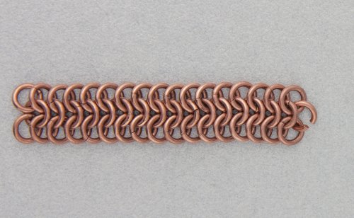 Kylie Jones's Copper Braided Chain Maille Bracelet - , Chain Maille Jewelry, Making Chain, Chain Making , Oxidizing Wire, Oxidizing, Antiquing Wire, Antiquing, Add a copper jump ring in the center.