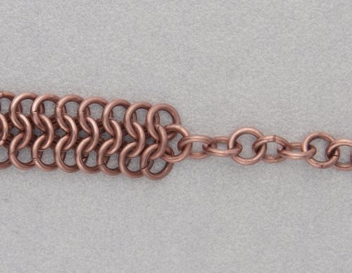 Kylie Jones's Copper Braided Chain Maille Bracelet - , Chain Maille Jewelry, Making Chain, Chain Making , Oxidizing Wire, Oxidizing, Antiquing Wire, Antiquing, Close the copper jump ring.