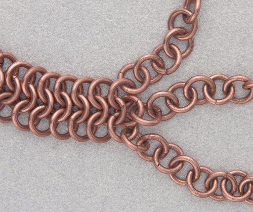 Kylie Jones's Copper Braided Chain Maille Bracelet - , Chain Maille Jewelry, Making Chain, Chain Making , Oxidizing Wire, Oxidizing, Antiquing Wire, Antiquing, Add the other copper chain with an open jump ring to the other side of the bracelet.