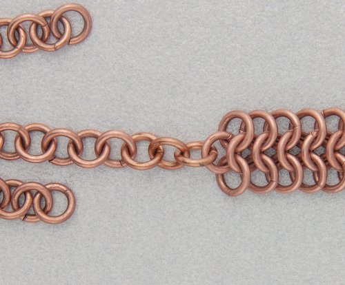 Kylie Jones's Copper Braided Chain Maille Bracelet - , Chain Maille Jewelry, Making Chain, Chain Making , Oxidizing Wire, Oxidizing, Antiquing Wire, Antiquing, Close the copper jump ring.