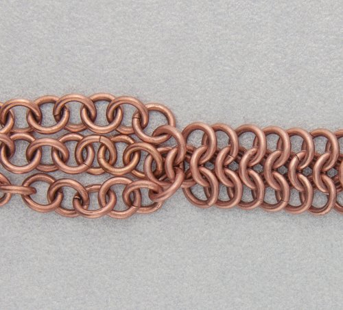 Kylie Jones's Copper Braided Chain Maille Bracelet - , Chain Maille Jewelry, Making Chain, Chain Making , Oxidizing Wire, Oxidizing, Antiquing Wire, Antiquing, Use an open jump ring to attach the outer two chains.