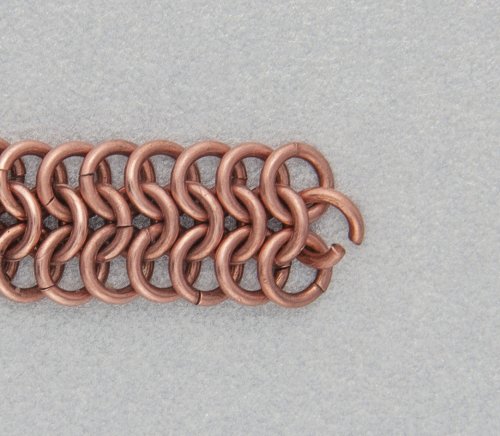 Kylie Jones's Copper Braided Chain Maille Bracelet - , Chain Maille Jewelry, Making Chain, Chain Making , Oxidizing Wire, Oxidizing, Antiquing Wire, Antiquing, Add an open jump ring to the middle.