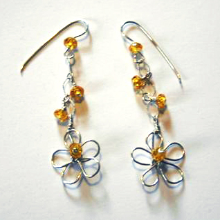 Jill Gentry's Crazy Daisy Earrings - , Contemporary Wire Jewelry, Wire Wrapping, Wrapping, Wire Wrapping Jewelry, Finished product.