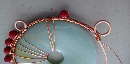 Mary Bailey's Spirit Pendant - , Contemporary Wire Jewelry, Coiling, Coiling Wire, Wire Coiling, Weaving, Wire Weaving, Weaving Wire, 26-gauge adding 12 more coils to the frame.