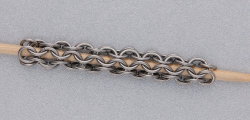 Kylie Jones's Leather and Chain Maille Bracelet - , Chain Maille Jewelry, Making Chain, Chain Making , add 16 more rows of 5mm jump rings