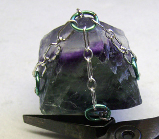 Dale Armstrong's Chained Fluorite Pendulum - , Contemporary Wire Jewelry, Wire Wrapping, Wrapping, Wire Wrapping Jewelry, Fit the chains to the crystal.