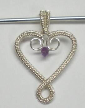 Judy Larson's Birthstone Heart Pendant - , Wire Weaving, Spirals, Wire Spiral, Spiral Wire Wrap, Wire Wrapping, Wrapping, Wire Wrapping Jewelry, Weaving, Wire Weaving, Weaving Wire, Attaching bead