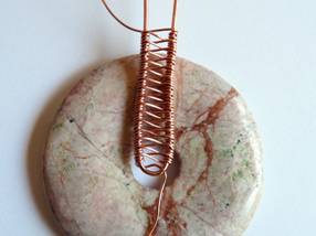 Rhonda Chase's Woven Bail Donut Pendant - , Wire Weaving, Coiling, Coiling Wire, Wire Coiling, Oxidizing Wire, Oxidizing, Antiquing Wire, Antiquing, Wire Wrapping, Wrapping, Wire Wrapping Jewelry, Weaving, Wire Weaving, Weaving Wire, Ending the section