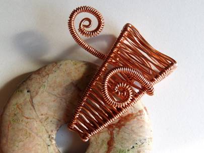 Rhonda Chase's Woven Bail Donut Pendant - , Wire Weaving, Coiling, Coiling Wire, Wire Coiling, Oxidizing Wire, Oxidizing, Antiquing Wire, Antiquing, Wire Wrapping, Wrapping, Wire Wrapping Jewelry, Weaving, Wire Weaving, Weaving Wire, Shaping spirals