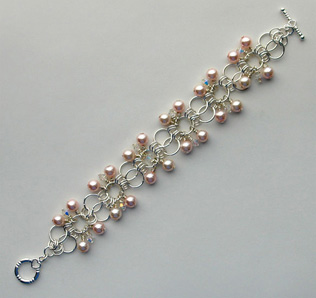 Olena Bugrimenko's Sweet Peach Chainmaille Bracelet - , Chain Maille Jewelry, Loops, Wire Loop, Wrapped Wire Loop, Lobster claw clasp on finished chain maille bracelet