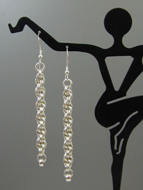 Marilyn Gardiner's Double Spiral Chainmail Weave Earrings - , Chain Maille Jewelry, Making Chain, Chain Making , Completed Chainmail earrings