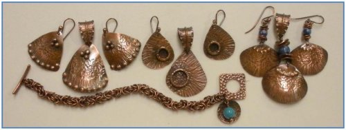 Judy Larson's Component Templates with Heart Earrings and Pendant - , Metalwork, How To Punch Holes, Hole Punching, Punch A Hole, Oxidizing Wire, Oxidizing, Antiquing Wire, Antiquing, Texturing, Copper Sheet components