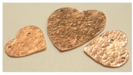 Judy Larson's Component Templates with Heart Earrings and Pendant - , Metalwork, How To Punch Holes, Hole Punching, Punch A Hole, Oxidizing Wire, Oxidizing, Antiquing Wire, Antiquing, Texturing, Using 1.5mm hole punch 