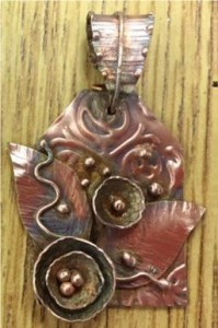 Judy Larson's Tab Style Pendant - , Metalwork, Coiling, Coiling Wire, Wire Coiling, Cutting, Cutting Tool, Cutters, Dapping, Dapping Jewelry, Filing, Finishing, How To Punch Holes, Hole Punching, Punch A Hole, Oxidizing Wire, Oxidizing, Antiquing Wire, Antiquing, Riveting, Riveting Techniques, Wire Rivets, Sawing, Saw, Wire Saw, Texturing, Butane Torch, Soldering, Solder, Completed Tab Style Pendant