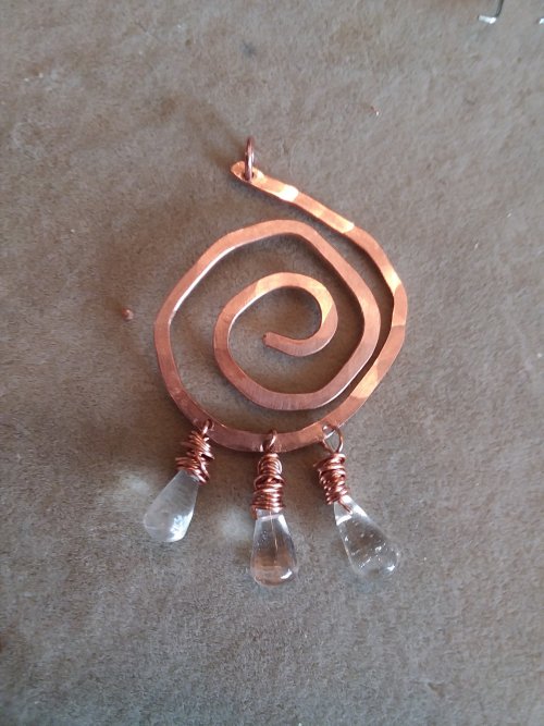 Jennifer VanBenschoten's Sacred Spiral Pendant - , Contemporary Wire Jewelry, How To Punch Holes, Hole Punching, Punch A Hole, Spirals, Wire Spiral, Spiral Wire Wrap, Oxidizing Wire, Oxidizing, Antiquing Wire, Antiquing, add briolettes