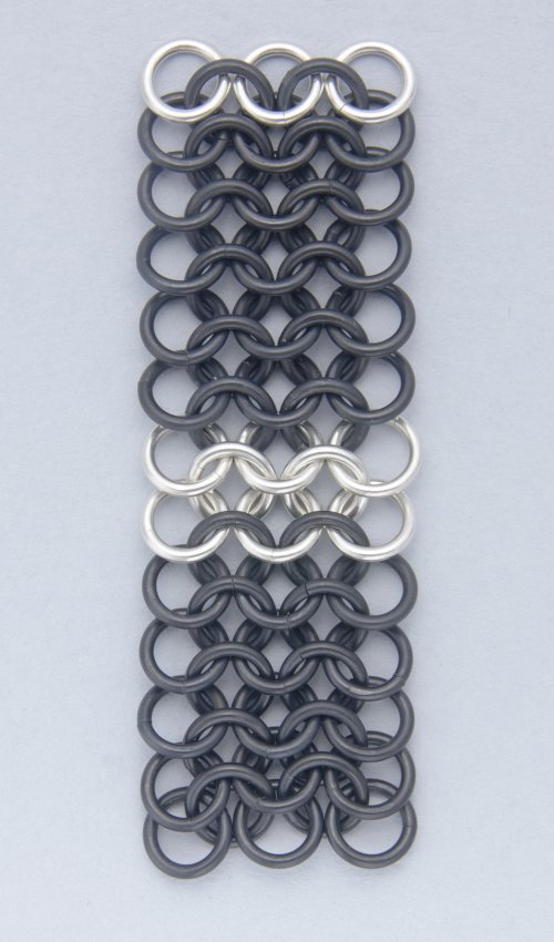 Kylie Jones's Black Niobium and Sterling Chain Maille Bracelet - , Chain Maille Jewelry, Making Chain, Chain Making , add five rows of black jump rings