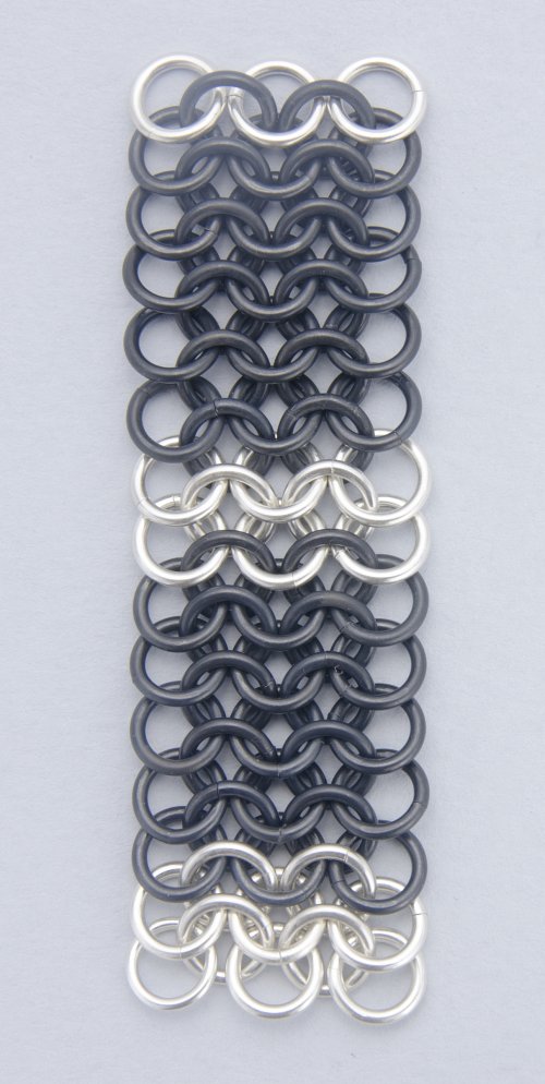 Kylie Jones's Black Niobium and Sterling Chain Maille Bracelet - , Chain Maille Jewelry, Making Chain, Chain Making , add two more rows of silver jump rings