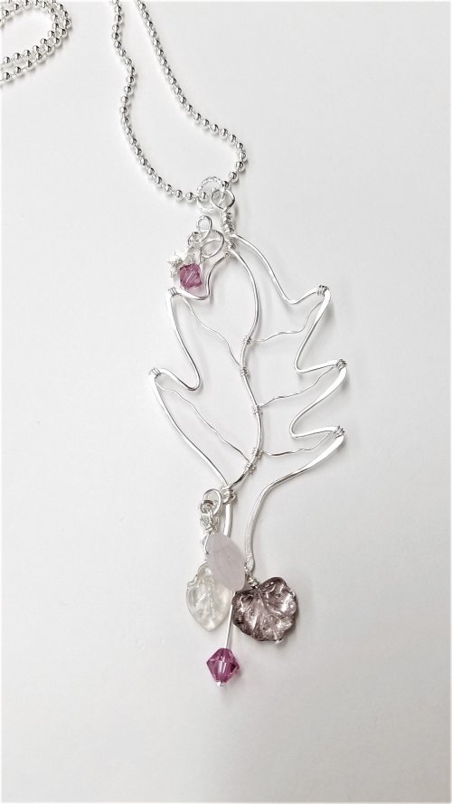 Kimberly Newman's Silver Lined Leaf Pendant - , Contemporary Wire Jewelry, Lashing, Wire Lashing, Loops, Wire Loop, Wrapped Wire Loop, Spirals, Wire Spiral, Spiral Wire Wrap, add some dangles