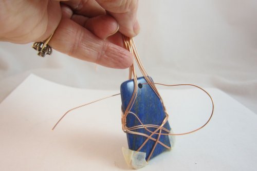 Karen Meador, Ph.D.'s Criss Cross Wire Wrap - , Classic Wire Jewelry, Lashing, Wire Lashing, Loops, Wire Loop, Wrapped Wire Loop, pull one wire through the hole