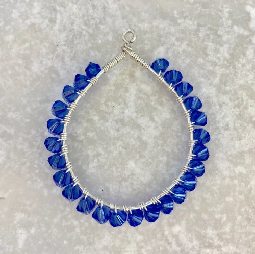 Kristal Wick's Blue Sky Earrings - , Contemporary Wire Jewelry, Coiling, Coiling Wire, Wire Coiling, Lashing, Wire Lashing, lash the crystals to the hoop