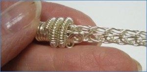 Judy Larson's Coiled End Caps - , Findings & Components, Toggles & Clasps, Earwire & Headpin, Coiling, Coiling Wire, Wire Coiling, Findings, Clasps, Components, Spirals, Wire Spiral, Spiral Wire Wrap, Adding to end cap to viking knit