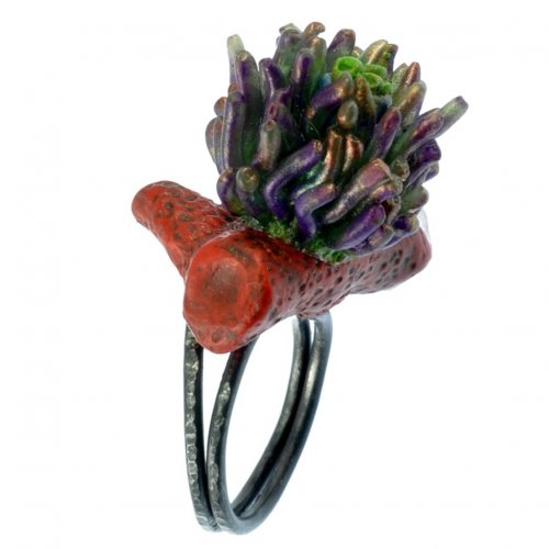 Anemone on Coral Wire and Polymer Ring