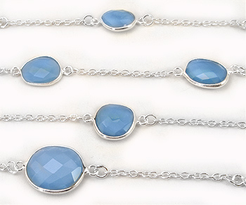 Sterling Silver Chain w/Bezelled Blue Onyx 8.5x10.2 to 13.4x16.4mm - 1 Foot