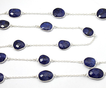 Sterling Silver Chain w/Bezelled Dyed Sapphire 10.9x13.2 to 12.8x17.4mm - 1 Foot