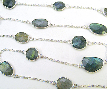 Sterling Silver Chain w/Bezelled Labradorite 8.3x9.5 to 12.6x17.4mm - 1 Foot