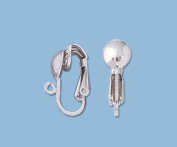 Sterling Silver Earclip 10.75x15.75mm w/6.5mm 1/2 Bead & Ring - Pack of 2