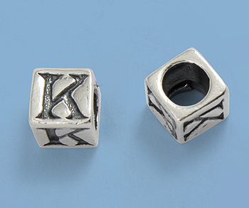 Sterling Silver Letter Bead - K - 5mm - Pack of 1