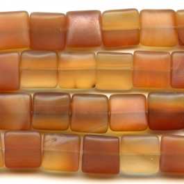 Matte Carnelian 12mm Square Beads - 8 Inch Strand