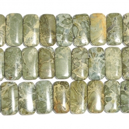 Green Brecciated Jasper 10x20mm Double Drilled Beads - 8 Inch Strand