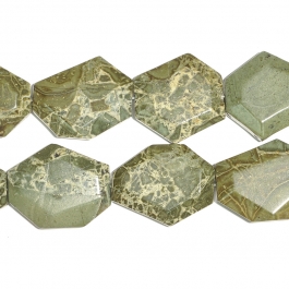 Green Brecciated Jasper Faceted Hexagon Beads - 8 Inch Strand
