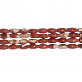 White Lace Red Jasper 8x16 Rice Beads - 8 Inch Strand