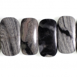 Black Silver Leaf Jasper 10x20mm Double Drill 8 inch Strand