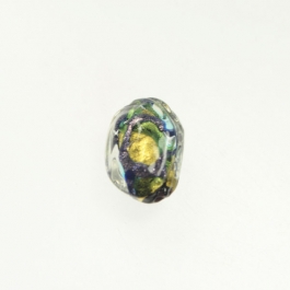 Small Aventurina Swirl Nugget Aqua w/ Blue Aventurina, 24kt Yellow Gold, Size 18mm