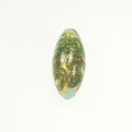 24 kt Aventurina Swirl Oval Turquoise, Yellow Gold, Size 32mm x 15mm