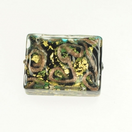 24 kt Aventurina Swirl Rectangle Aqua, Yellow Gold, Size 25mm x 18mm