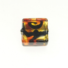 Peacock Square Red, 24kt Yellow Gold, Size 15mm