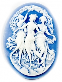 40x30mm Oval Blue and White Fashion Cameo Three Dancing Graces - Pack of 1
