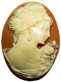 40x30mm Oval Fashion Cameo - Victorian Lady Cream on Tan - Pack of 1